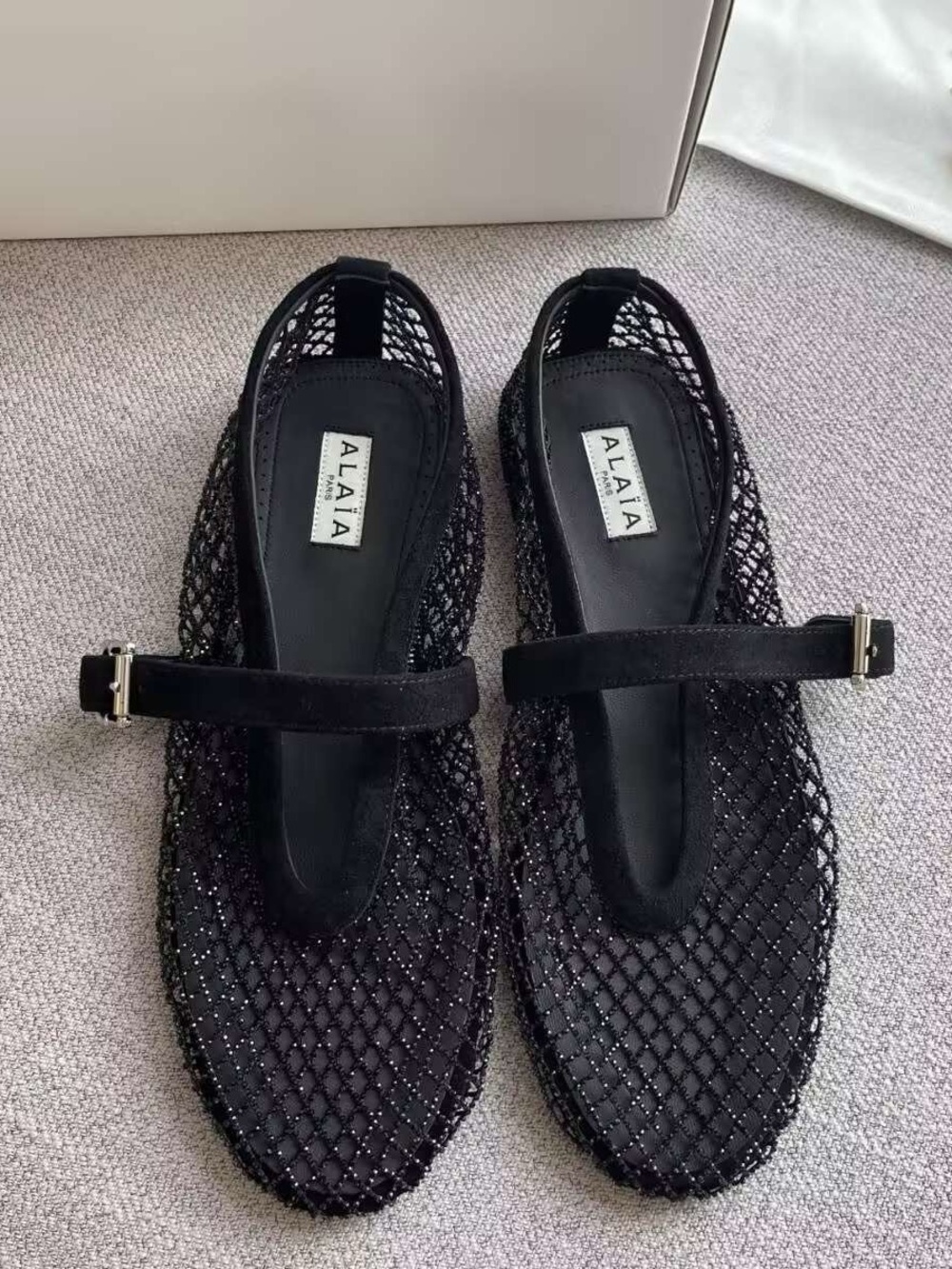 Alaïa Black Mesh Mary Jane Flats